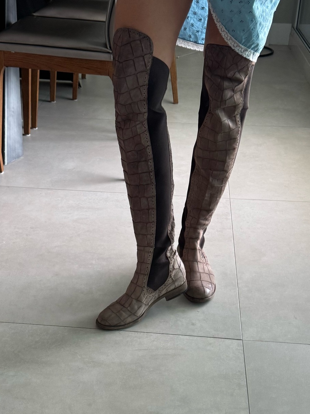 Ermanno Scervino Over-the-Knee Brown Patterned Riding Boots